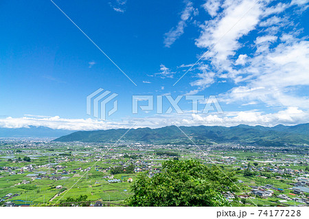 甲州市勝沼ぶどうの丘 甲府盆地 ぶどう畑 甲州市勝沼ぶどうの丘 甲府盆地 ぶどう畑 74177228