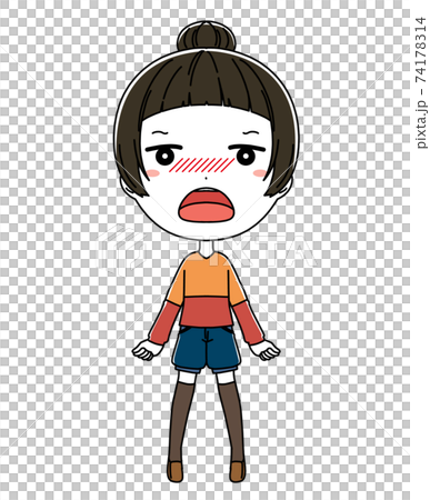 一個女孩生氣的表情的全身插圖 74178314