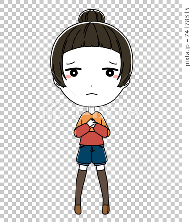 一個女孩，鬱悶的表情的全身插圖 74178315