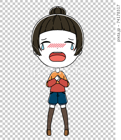 一個哭泣的女孩的全身插圖 一個哭泣的女孩的全身插圖 74178317