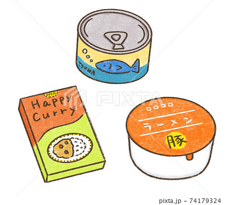 かわいい食材のイラスト_備蓄食品・レトルト食品セット 74179324