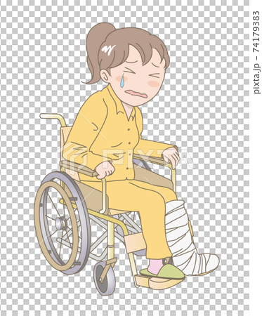 女人哭著坐在輪椅上有骨折的骨頭 74179383