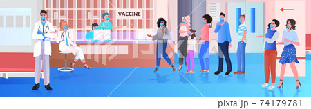 mix race patients standing in vaccination waiting line coronavirus vaccine injection fight against covid-19 mix race patients standing in vaccination waiting line coronavirus vaccine injection fight against covid-19 74179781