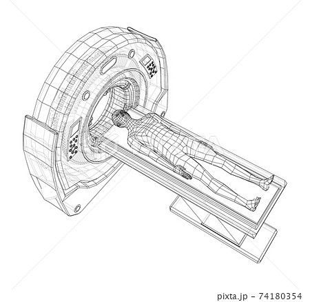 MRI machine scanning patient inside. Vector 74180354