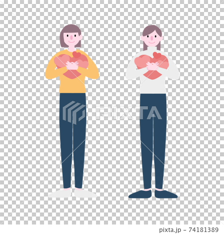 ハートを抱き抱えるカップルイラスト素材 74181389