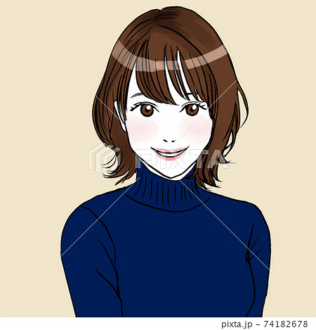 タートルネックのボブヘアーの女性のイラスト素材