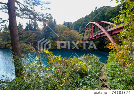群馬県 秋 中之条ダム 四万湖 竹井橋 群馬県 秋 中之条ダム 四万湖 竹井橋 74183374