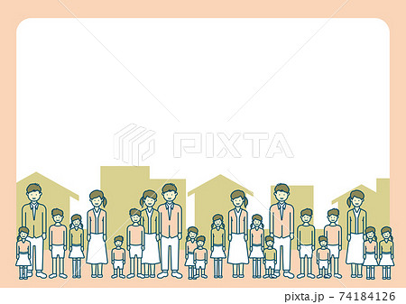 なかよしな家族たちと街並の背景透過素材のテンプレート なかよしな家族たちと街並の背景透過素材のテンプレート 74184126