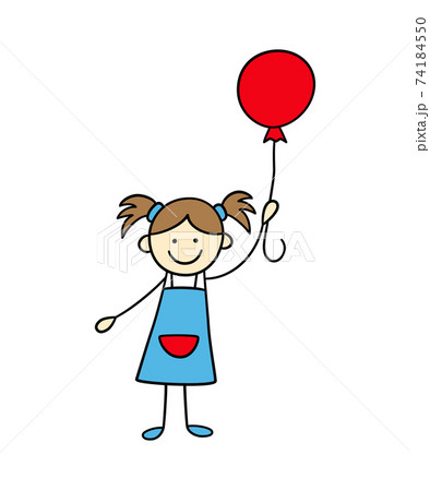 Funny little girl holds a balloon. Cute kid drawing. Hand drawn vector illustration 74184550