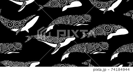 Wild Whales With Ethnic Ornaments Seamless のイラスト素材