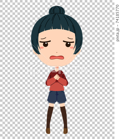 尷尬的表情的女孩的全身插圖 74185770