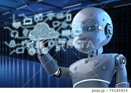 Cloud computing technology with cute robot 74185854