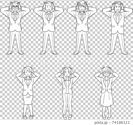 Full-body illustration set of a businessman holding his head and a business woman Full-body illustration set of a businessman holding his head and a business woman 74186121