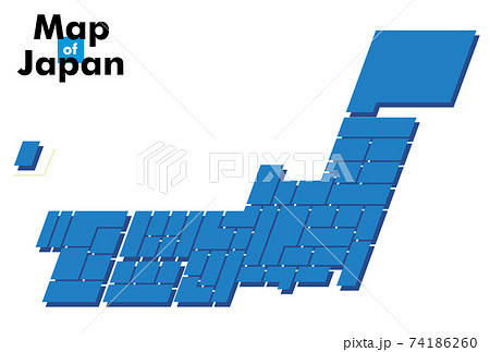 簡略化の四角形キューブで構成された都道府県別日本地図日本列島のイラスト斜体 ベクターデータのイラスト素材