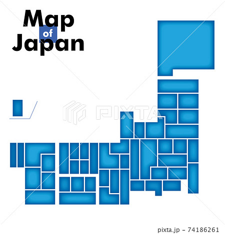 簡略化の四角形キューブで構成された都道府県別日本地図日本列島のイラスト半立体 ベクターデータのイラスト素材