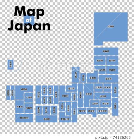 簡略化の四角形キューブで構成された都道府県別日本地図日本列島のイラスト都道府県名入りのイラスト素材