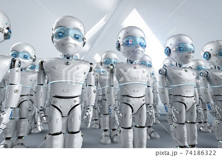 Group of cute robots with cartoon character Group of cute robots with cartoon character 74186322