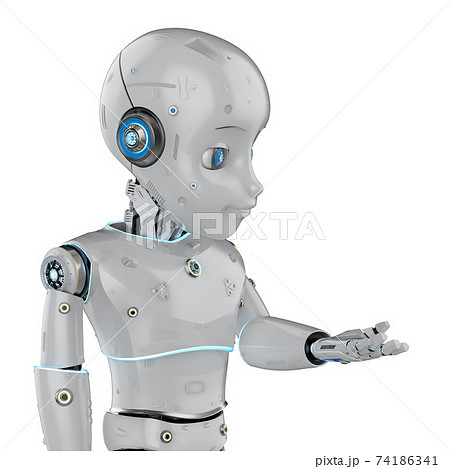Cute robot with cartoon character open hand - Stock Illustration [74186341]  - PIXTA