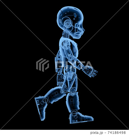 X-ray cute robot with cartoon character walk 74186498