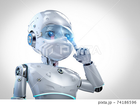 Cute robot with cartoon character think 74186596