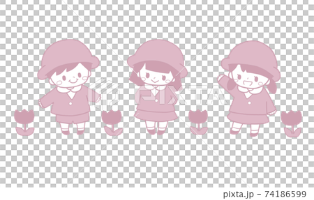 Tulip spring children hand-painted pink illustrations lined up with cute kindergarten uniforms 74186599