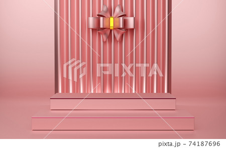 podium empty with geometric shapes and curtain in pink 74187696