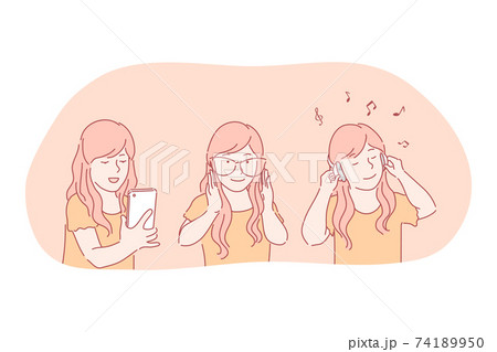 Online, smartphone, headphones, modern technologies concept 74189950