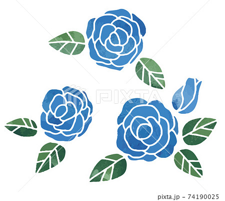 水彩 青い薔薇 かわいい装飾イラストのイラスト素材