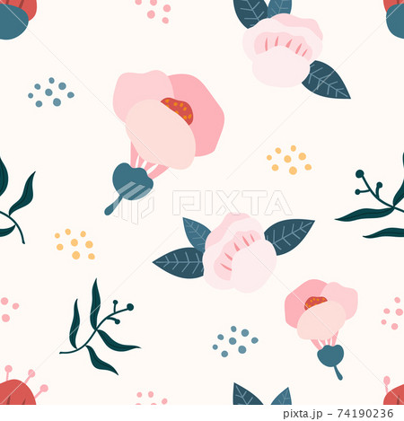 Abstract floral pattern. Seamless pattern with flowers and leaves. Design for fabric, textile, wallpaper, surface, etc. Vector illustration. 74190236