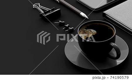 Coffee Cup On Black Office Desk のイラスト素材