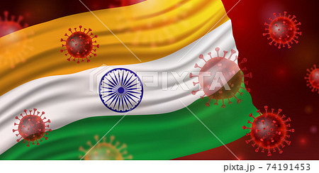 インドの国旗とコロナウイルス ベクター素材のイラスト素材