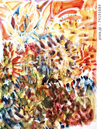 水彩画によるカラフルな抽象画 音楽、ジャズを聴きながらのイラスト