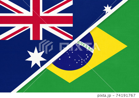 Australia and Brazil, symbol of national flags from textile. Australia and Brazil, symbol of national flags from textile. 74191767