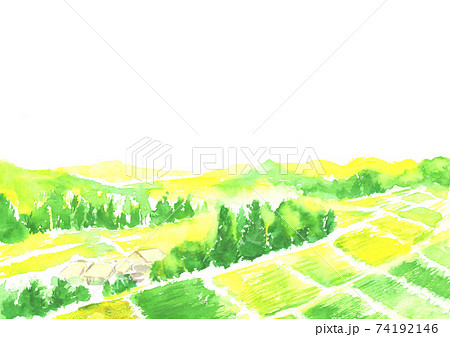 水彩で描いた自然豊かな田舎の風景　 74192146