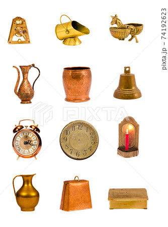 assorted brass tools and objects group on white assorted brass tools and objects group on white 74192623