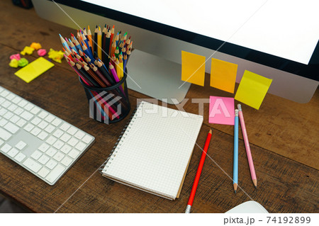 Work from home Books and pencils on the desk Work from home Books and pencils on the desk 74192899