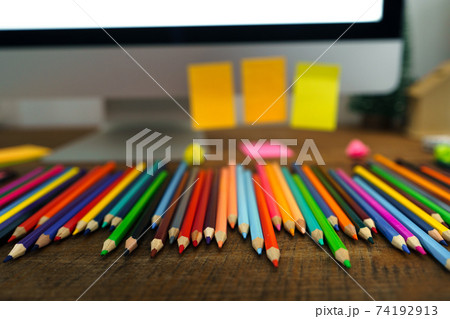 Work from home Books and pencils on the desk Work from home Books and pencils on the desk 74192913