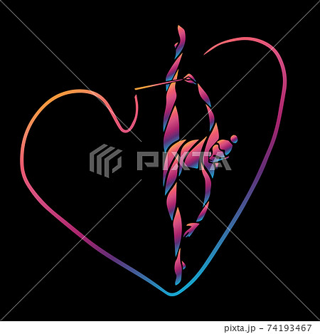 Creative silhouette of gymnastic girl. Art gymnastics with ribbon 74193467