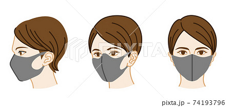 ウレタンマスクを着用した女性の頭部 三方向のイラスト素材