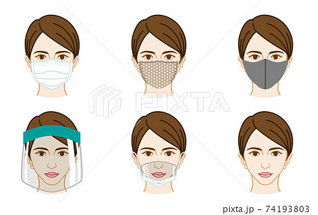 多種類のマスク バリエーションセット 女性 正面のイラスト素材