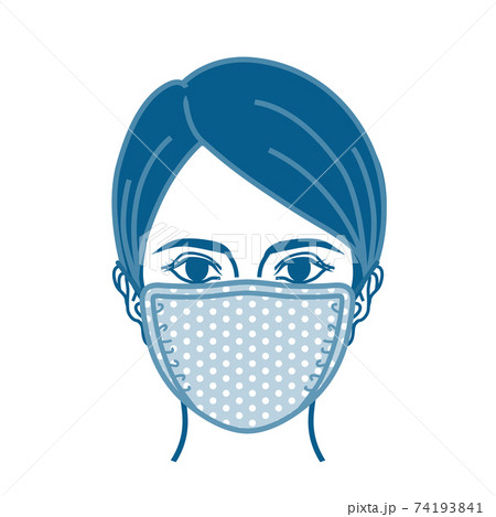 布マスクを着用した女性の頭部 正面 線画のイラスト素材