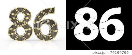 Number eighty-six (number 86) with perforated gold segments Number eighty-six (number 86) with perforated gold segments 74194796