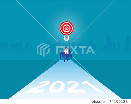 Businessman starting position and ready to New Year 2021.goals and targets vector illustration. Competition race win 74196128