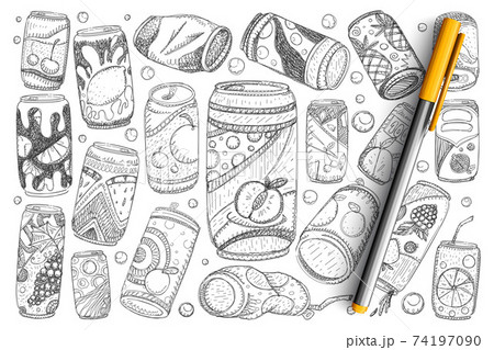 Jars with drinks doodle set 74197090