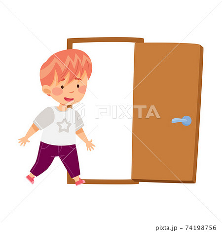 Little Boy Coming Into the Door Vector Illustration 74198756
