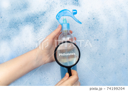 Air freshener floating in soapy water. Harmful composition of ingredients. Remedy with Phthalates. The concept of hazardous substances in cosmetics and household chemicals Air freshener floating in soapy water. Harmful composition of ingredients. Remedy with Phthalates. The concept of hazardous substances in cosmetics and household chemicals 74199204