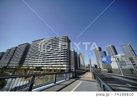 日本の東京都市景観　豊洲大橋から晴海フラッグなどを望む 74199810