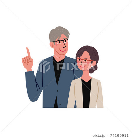 中高年の男女　シニア　夫婦　イラスト　上半身 74199911