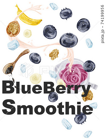 ブルーベリースムージーの材料手描き水彩風イラストのイラスト素材