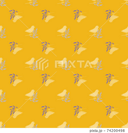 Cartoon kids cute seamless pattern with simple bird on branches print. Yellow bright background. Cartoon kids cute seamless pattern with simple bird on branches print. Yellow bright background. 74200498